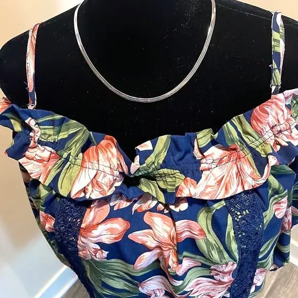 Blu Pepper Cold Shoulder Floral Dress Size M Tropical Off Shoulder Dress - Picture 9 of 17
